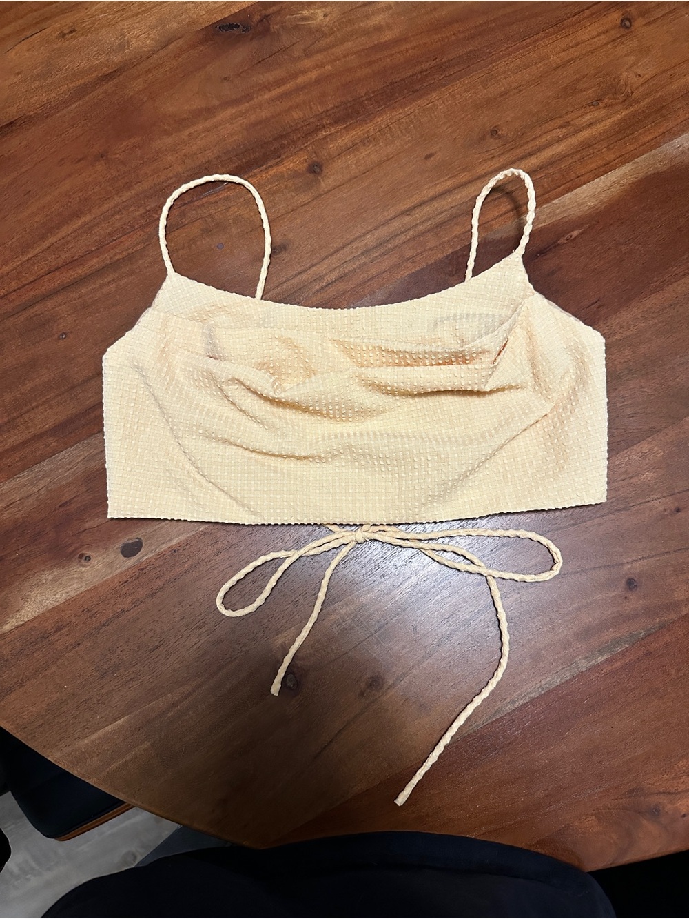 Strappy light yellow Textured Cowl Crop Top